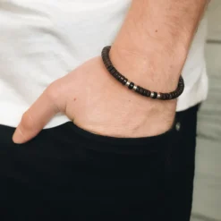 Armband By Billgren , kokosnöt, brun/svart/stål – 8192