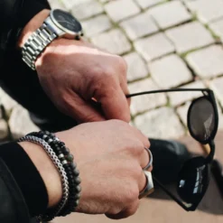 Armband By Billgren , kokosnöt, svart/brun/stål – 8191