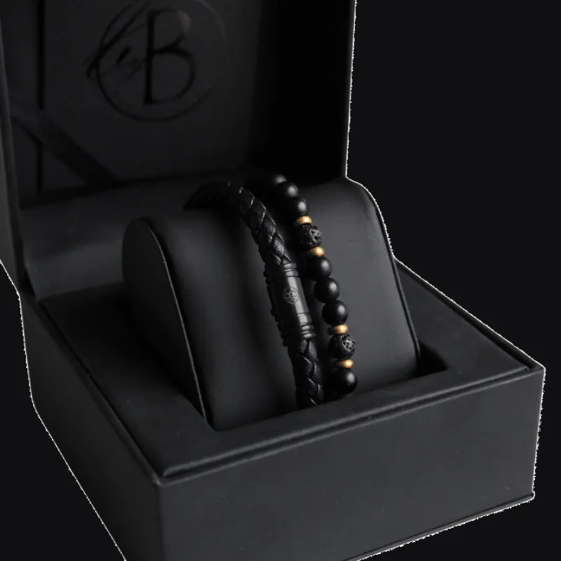 Armband By Billgren sset, beads/läder, svart/guld – 8125-8161