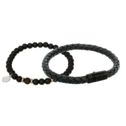 Armband By Billgren sset, beads/läder, svart/guld – 8125-8161