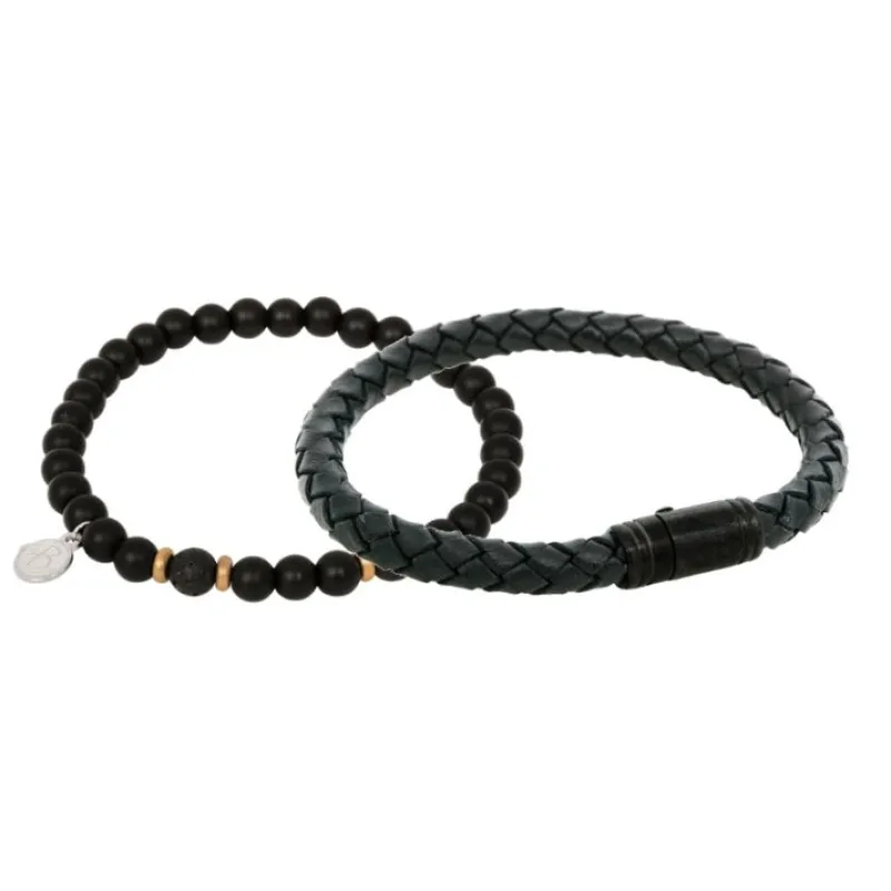 Armband By Billgren sset, beads/läder, svart/guld – 8125-8161