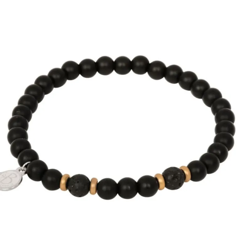 Armband By Billgren sset, beads/läder, svart/guld – 8125-8161