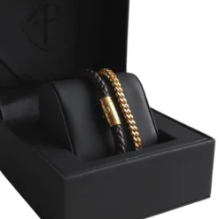 Armband By Billgren sset, läder/stål Brun/guld – 8133-8156