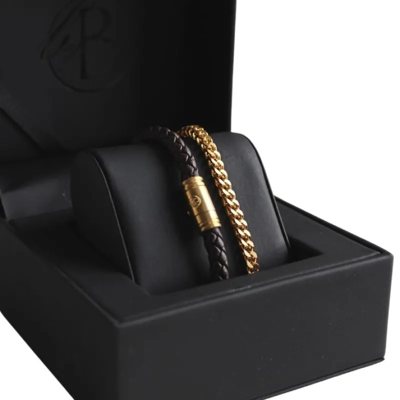 Armband By Billgren sset, läder/stål Brun/guld – 8133-8156