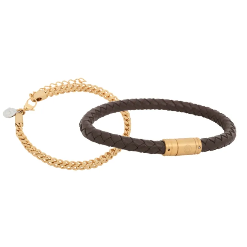 Armband By Billgren sset, läder/stål Brun/guld – 8133-8156