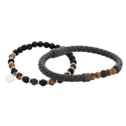 Armband By Billgren sset, läder/beads, svart/brun – 8188-8160