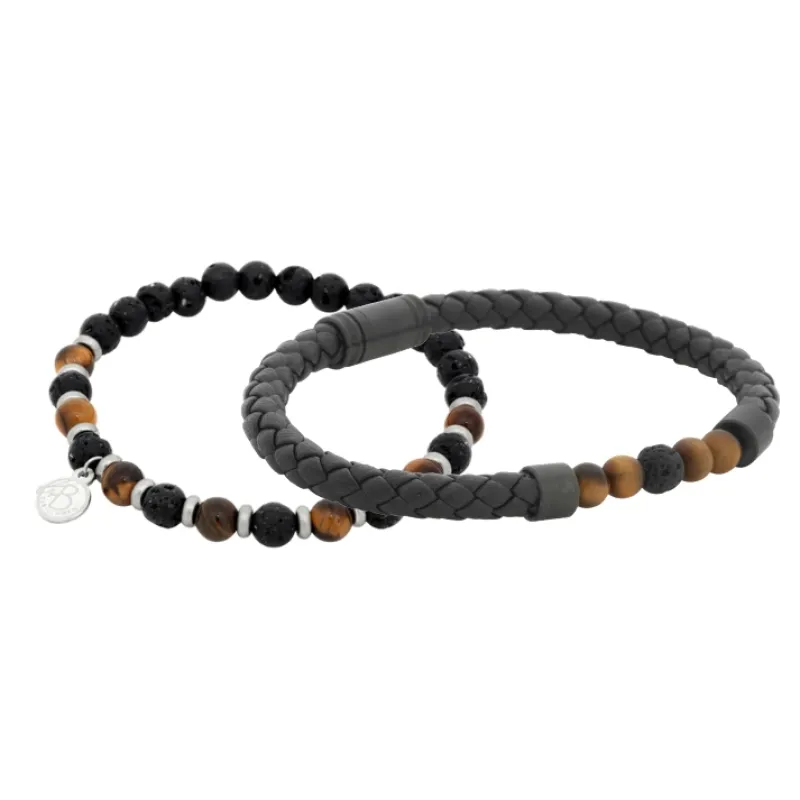Armband By Billgren sset, läder/beads, svart/brun – 8188-8160