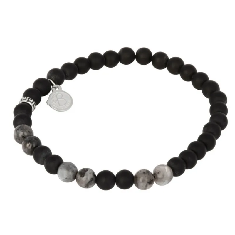Armband By Billgren Beads, Jaspis + Onyx, grå/svart – 8137