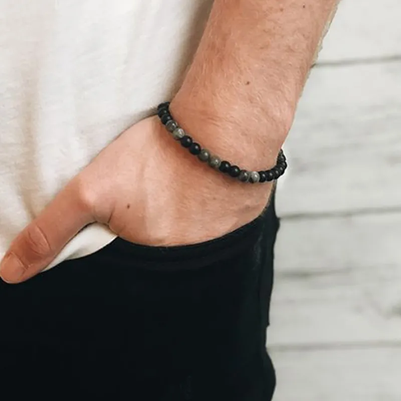 Armband By Billgren Beads, Jaspis + Onyx, grå/svart – 8137