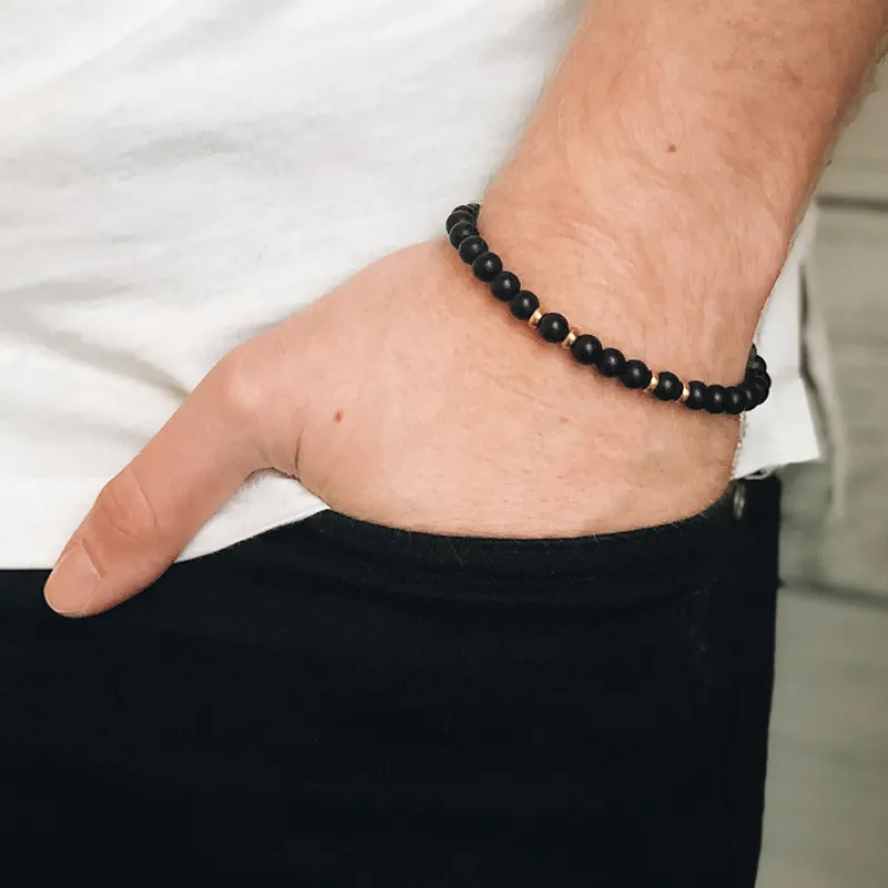 Armband By Billgren Beads, Onyx + lavasten, svart/guld – 8161