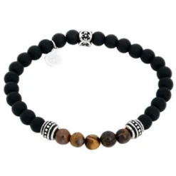 Armband By Billgren Beads, svart/brunt, Tigeröga, Onyx – 8954