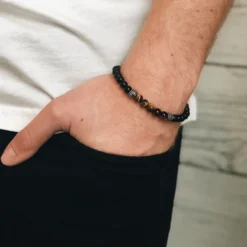 Armband By Billgren Beads, svart/brunt, Tigeröga, Onyx – 8954