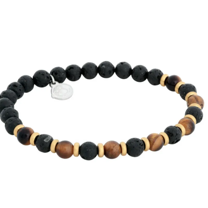 Armband By Billgren Beads, Tigeröga/Lavasten, brun/svart/guld – 8173
