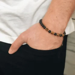 Armband By Billgren Beads, Tigeröga/Lavasten, brun/svart/guld – 8173