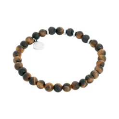 Armband By Billgren Beads, tigeröga, lavasten, stål – 8227