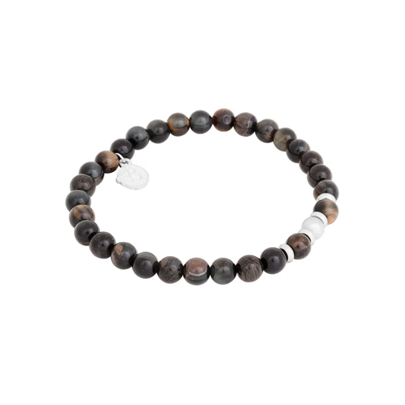 Armband By Billgren Beads, tigeröga + stål, svart – 8214