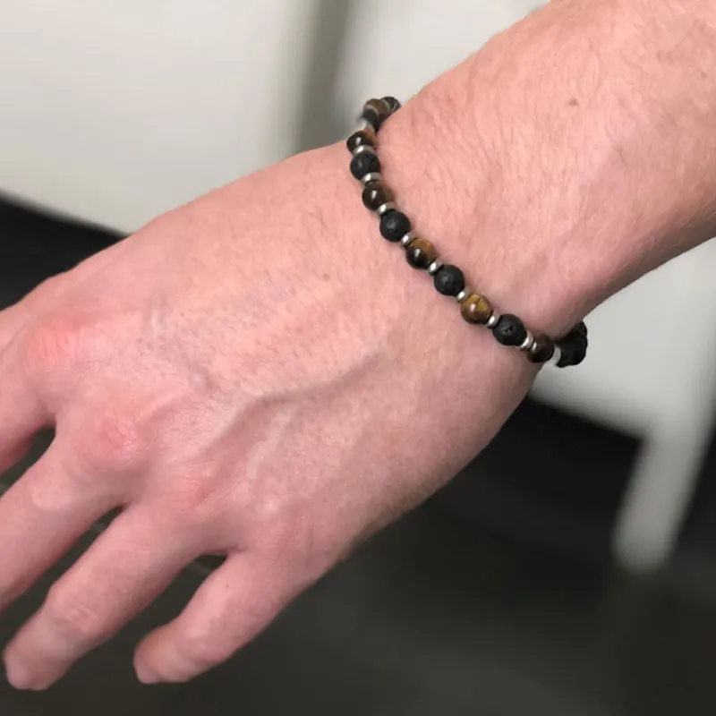 Armband By Billgren Beads, Tigeröga + lavasten, brun/svart – 8160