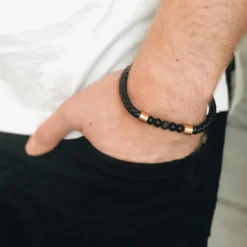 Armband By Billgren Läder/beads, Svart/Guld – 8186