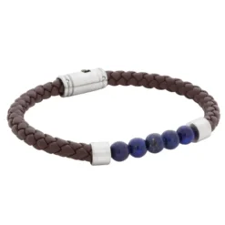 Armband By Billgren Läder/Beads, Brun/Blå – 8189