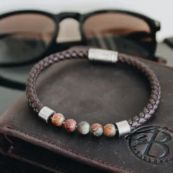 Armband By Billgren Läder/Beads, Brun/Blå – 8189