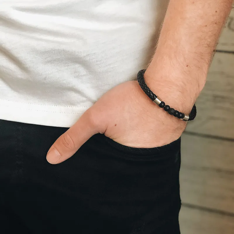Armband By Billgren Läder/Beads, Svart/Stål – 8187