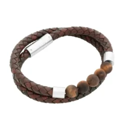 Armband By Billgren Läder dubbel/beads, brun/hazel – 8194