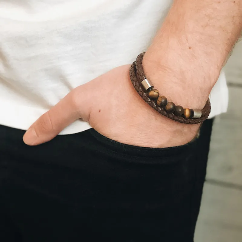 Armband By Billgren Läder dubbel/beads, brun/hazel – 8194