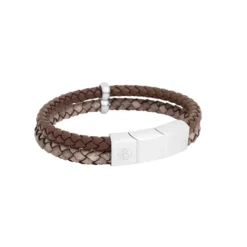 Armband By Billgren Läder, dubbel, brun/grå – 8216