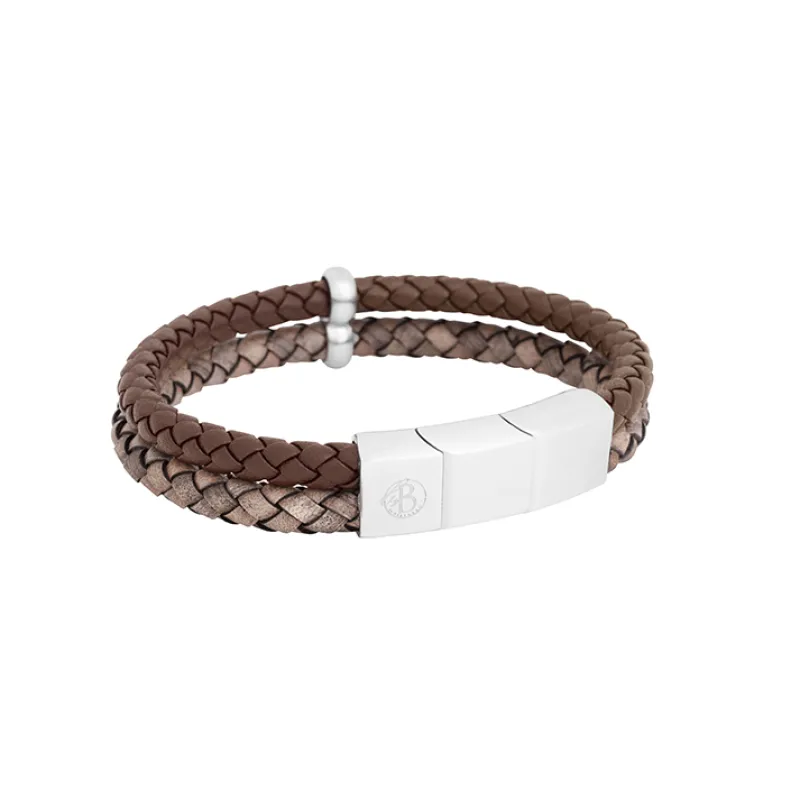Armband By Billgren Läder, dubbel, brun/grå – 8216