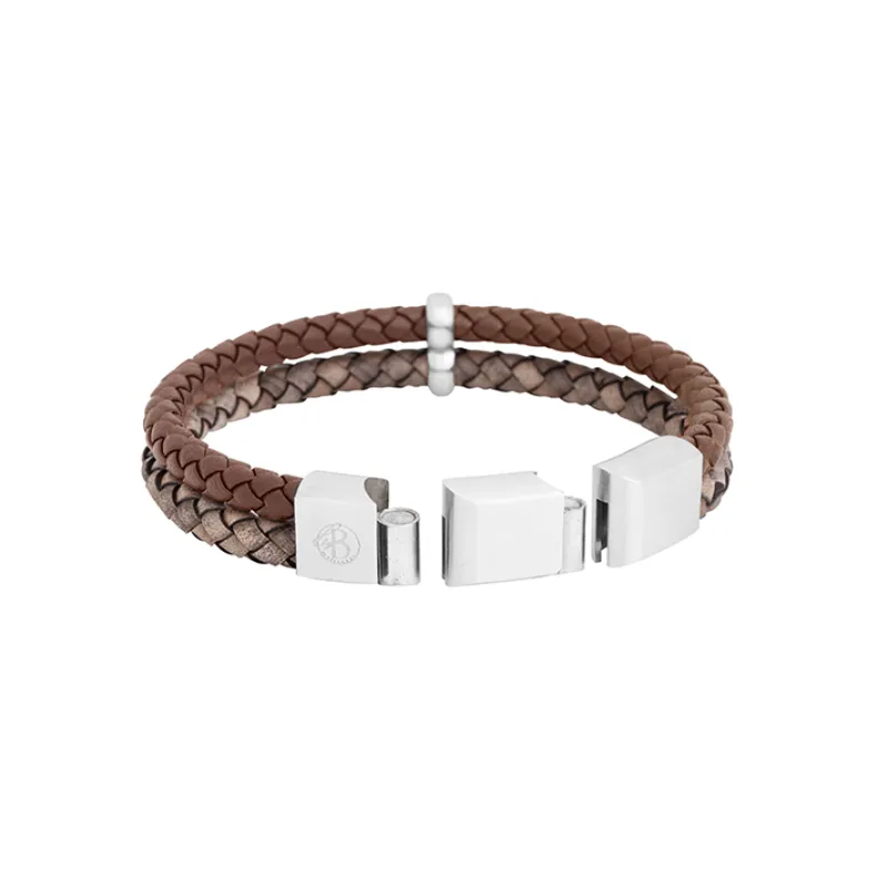 Armband By Billgren Läder, dubbel, brun/grå – 8216
