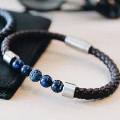 Armband By Billgren Läder, dubbel, brun/grå – 8216