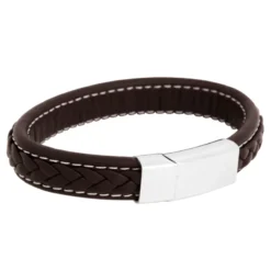 Armband By Billgren Läder, Flätat/stål, brunt – 8932