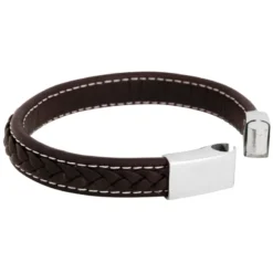 Armband By Billgren Läder, Flätat/stål, brunt – 8932