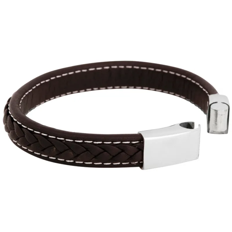 Armband By Billgren Läder, Flätat/stål, brunt – 8932