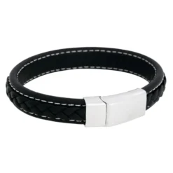 Armband By Billgren Läder, Flätat med lås i stål, svart – 8931
