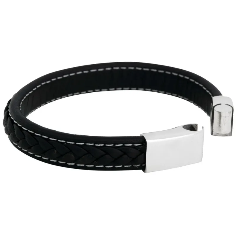 Armband By Billgren Läder, Flätat med lås i stål, svart – 8931