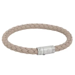 Armband By Billgren Läder, Flätat med lås i stål, natur – 8130