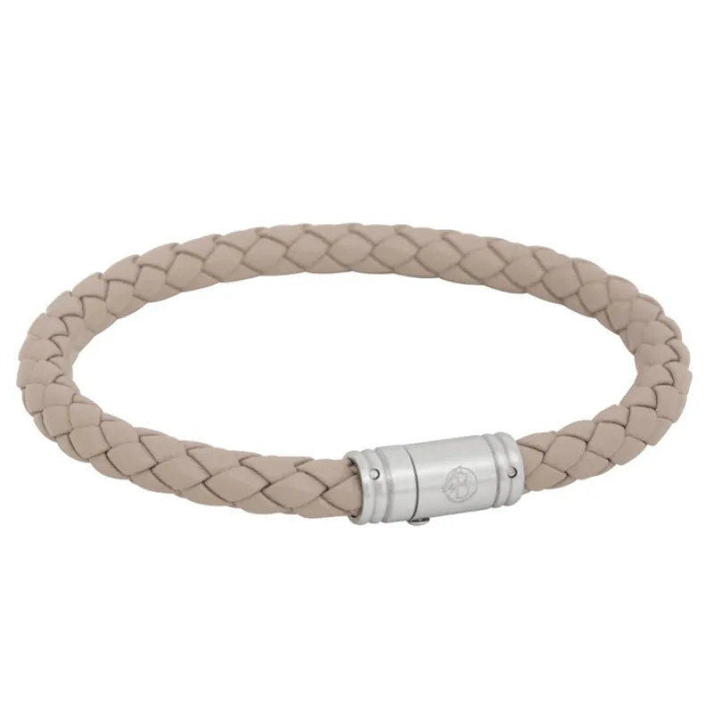 Armband By Billgren Läder, Flätat med lås i stål, natur – 8130