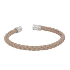 Armband By Billgren Läder, Flätat med lås i stål, natur – 8130
