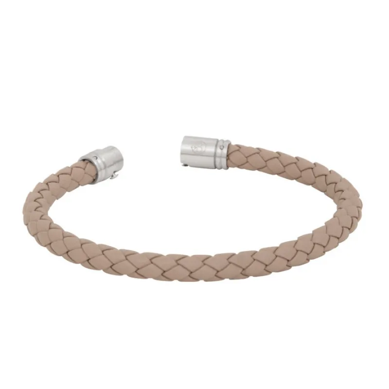 Armband By Billgren Läder, Flätat med lås i stål, natur – 8130