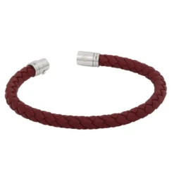Armband By Billgren Läder, Flätat med lås i stål, Röd – 8131