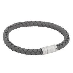Armband By Billgren Läder, Flätat med lås i stål, grått – 8129