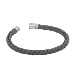 Armband By Billgren Läder, Flätat med lås i stål, grått – 8129