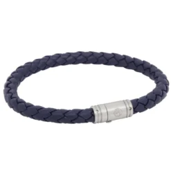 Armband By Billgren Läder, Flätat med lås i stål, Blått – 8127