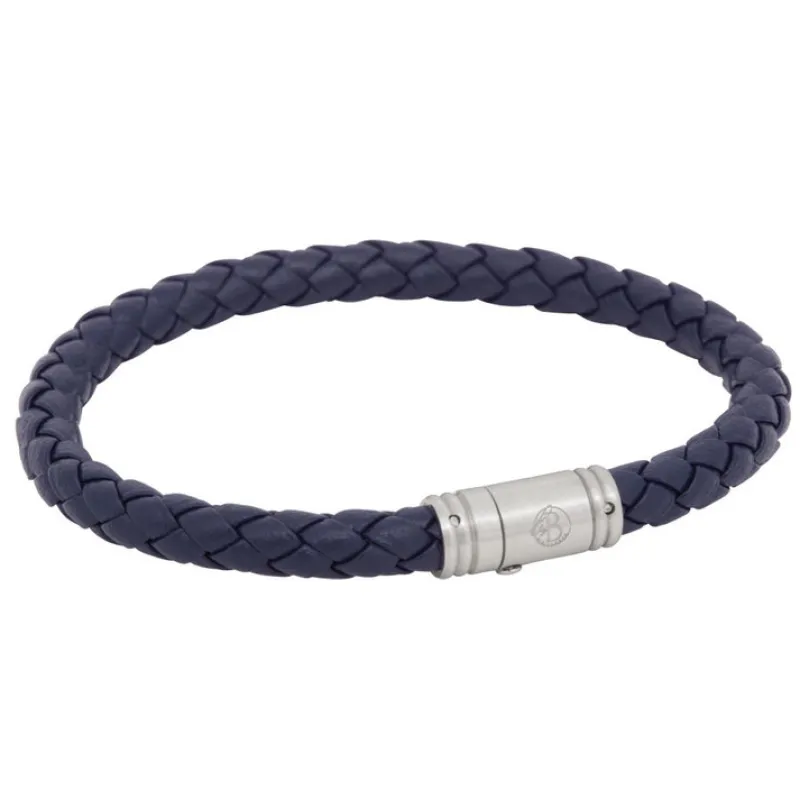 Armband By Billgren Läder, Flätat med lås i stål, Blått – 8127