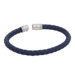 Armband By Billgren Läder, Flätat med lås i stål, Blått – 8127