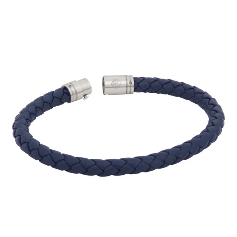 Armband By Billgren Läder, Flätat med lås i stål, Blått – 8127