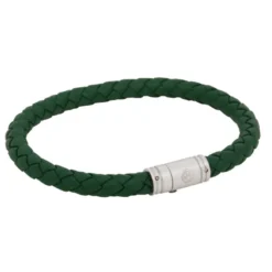 Armband By Billgren Läder, Flätat med lås i stål, grönt – 8128