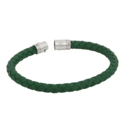 Armband By Billgren Läder, Flätat med lås i stål, grönt – 8128