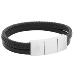 Armband By Billgren Läder, flätat/plain, svart – 8185